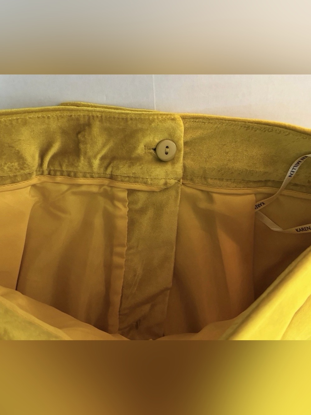 Karen Millen Soft Lined Mustard Yellow Velvet Pleated A-Line Dress Shorts Size 4 - Picture 11 of 12